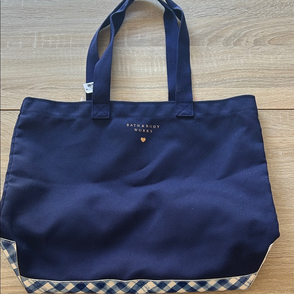 Bath & Body Works Blue Tote with Plaid Detail